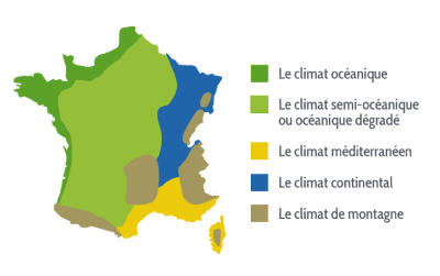 Carte des régions climatiques de France
